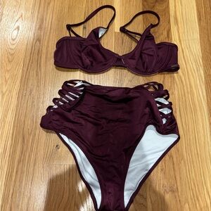 PINK Victoria's Secret Burgundy Bikini with Strappy Details
